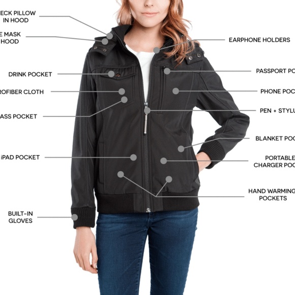 Baubax Womens Black Bomber Jacket - Choice of XS, S & M - Picture 2 of 4